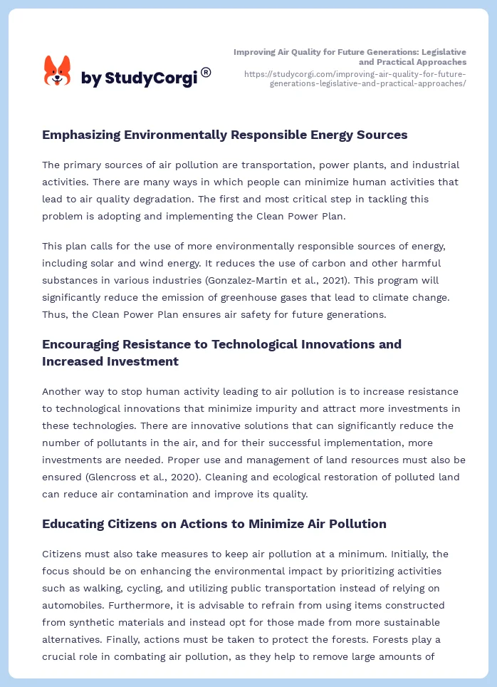 Improving Air Quality for Future Generations: Legislative and Practical Approaches. Page 2