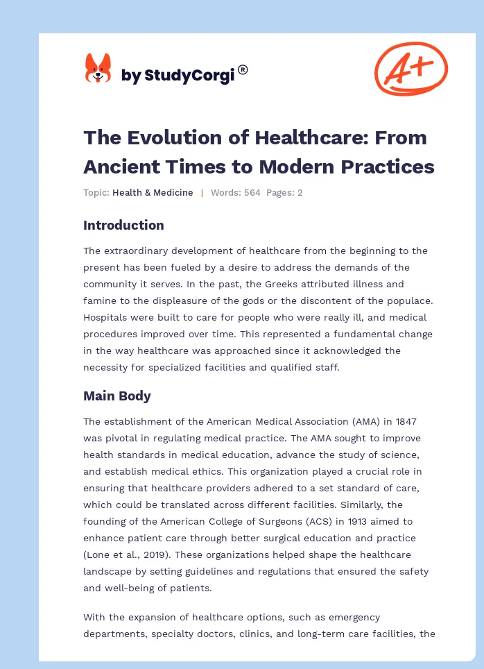 The Evolution of Healthcare: From Ancient Times to Modern Practices. Page 1