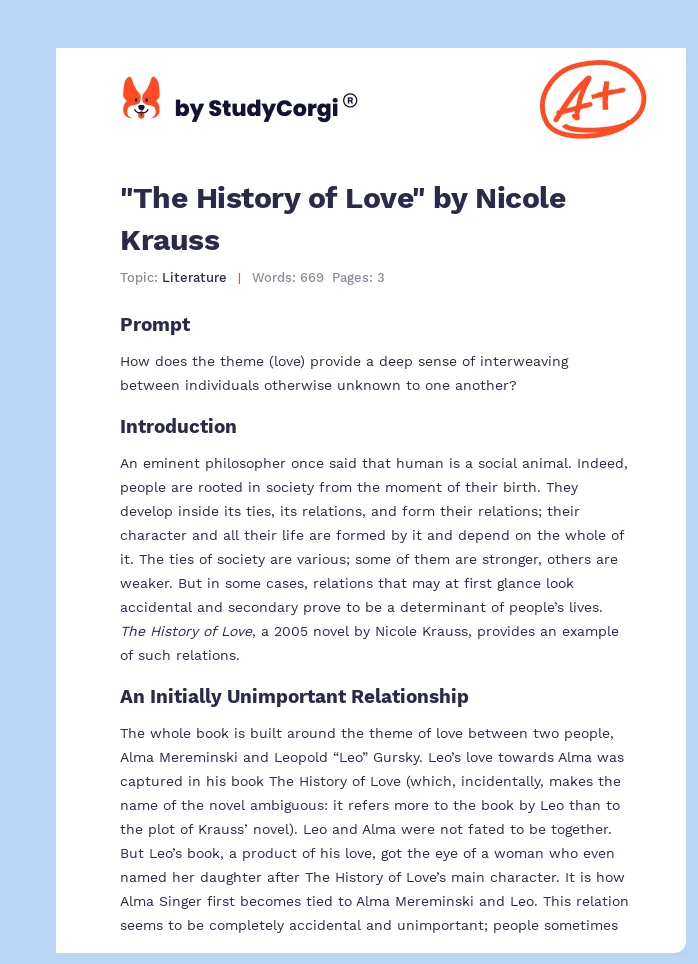 "The History of Love" by Nicole Krauss. Page 1