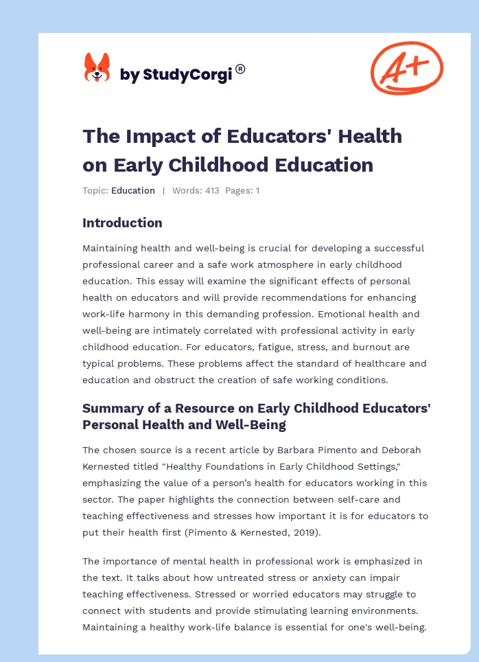 The Impact of Educators' Health on Early Childhood Education. Page 1