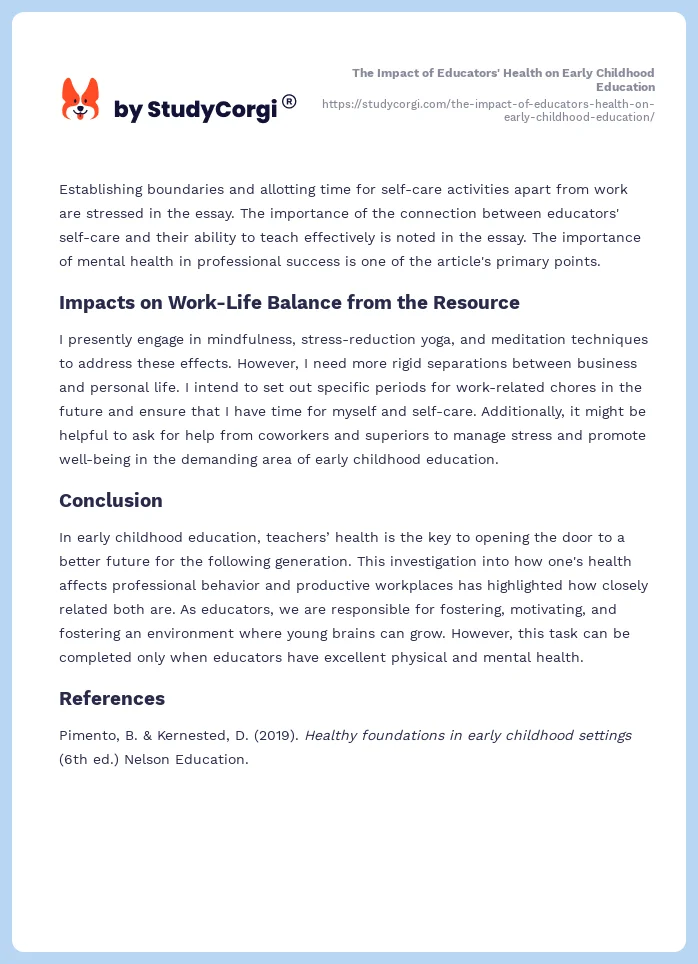 The Impact of Educators' Health on Early Childhood Education. Page 2