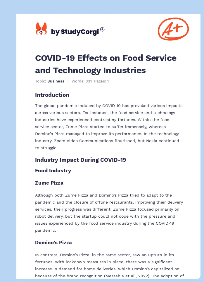 COVID-19 Effects on Food Service and Technology Industries. Page 1