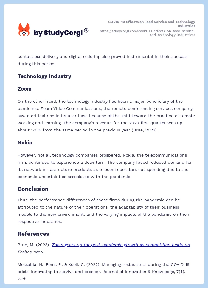 COVID-19 Effects on Food Service and Technology Industries. Page 2