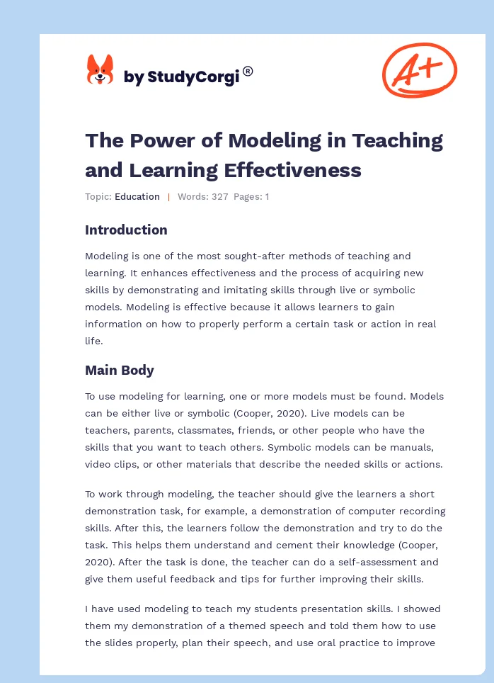 The Power of Modeling in Teaching and Learning Effectiveness. Page 1