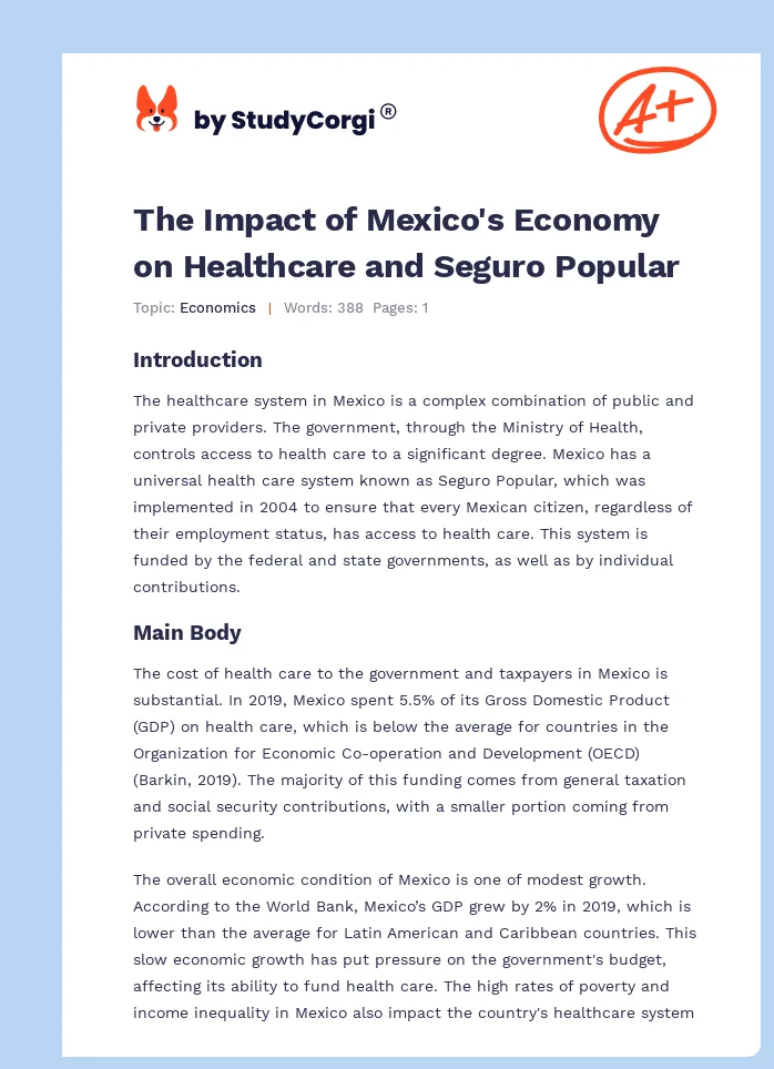 The Impact of Mexico's Economy on Healthcare and Seguro Popular. Page 1