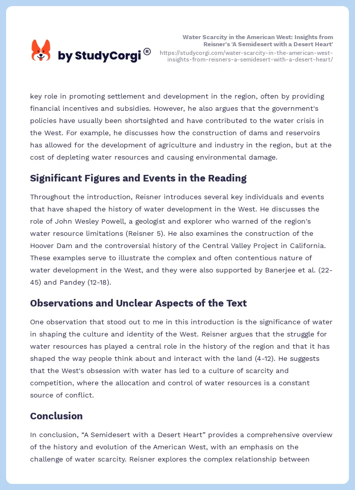 Water Scarcity in the American West: Insights from Reisner's 'A Semidesert with a Desert Heart'. Page 2