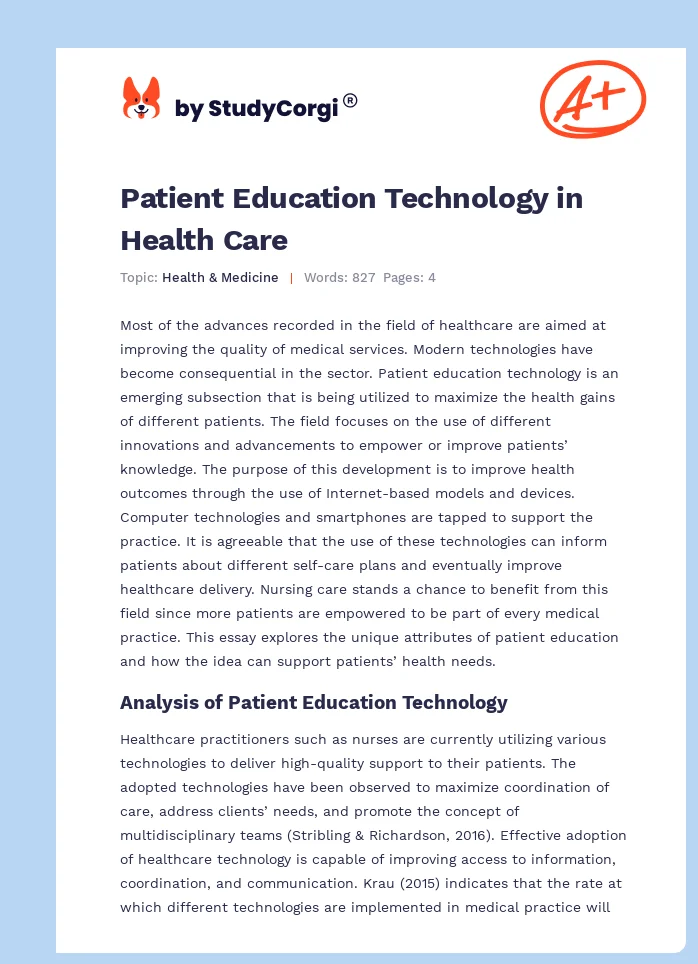 Patient Education Technology in Health Care. Page 1