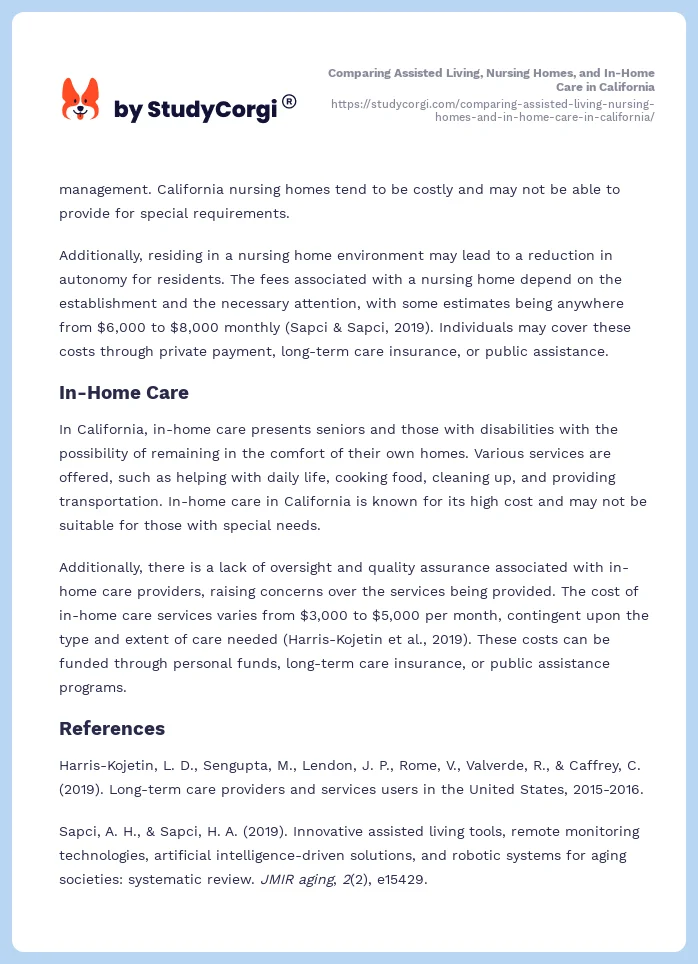 Comparing Assisted Living, Nursing Homes, and In-Home Care in California. Page 2