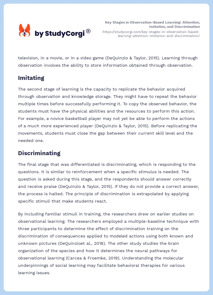 Key Stages in Observation-Based Learning: Attention, Imitation, and Discrimination. Page 2