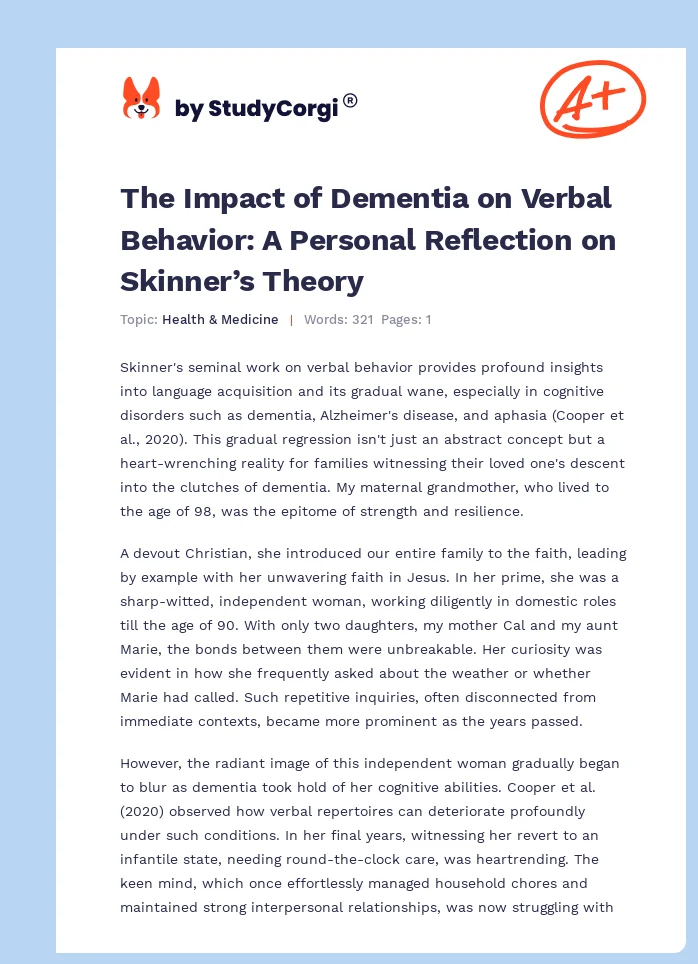 The Impact of Dementia on Verbal Behavior: A Personal Reflection on Skinner’s Theory. Page 1