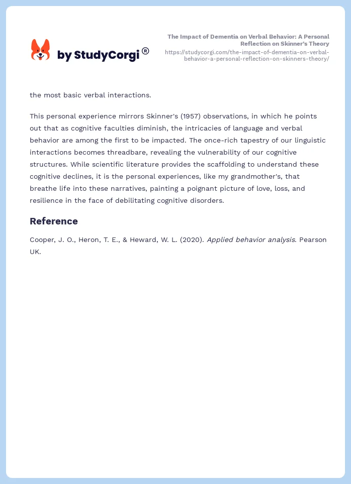 The Impact of Dementia on Verbal Behavior: A Personal Reflection on Skinner’s Theory. Page 2