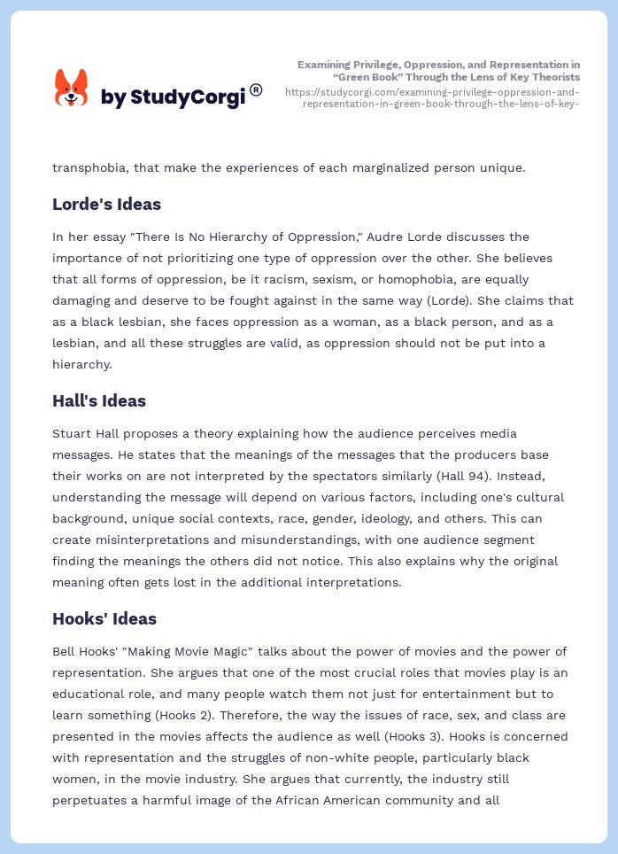 Examining Privilege, Oppression, and Representation in “Green Book” Through the Lens of Key Theorists. Page 2