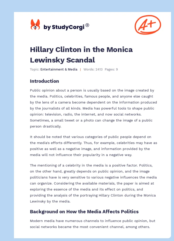 Hillary Clinton in the Monica Lewinsky Scandal. Page 1