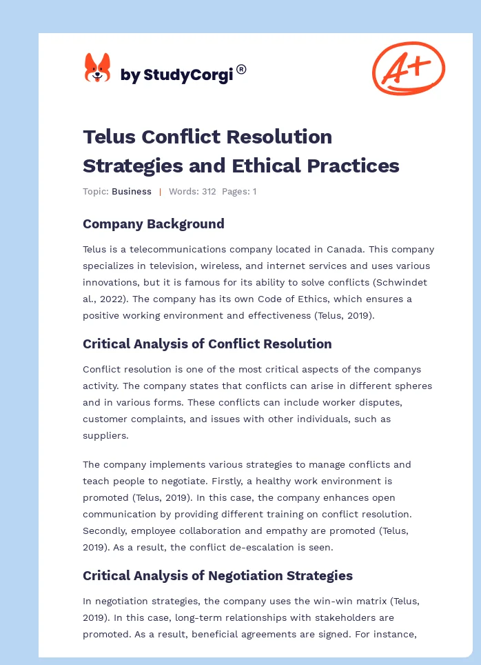 Telus Conflict Resolution Strategies and Ethical Practices. Page 1