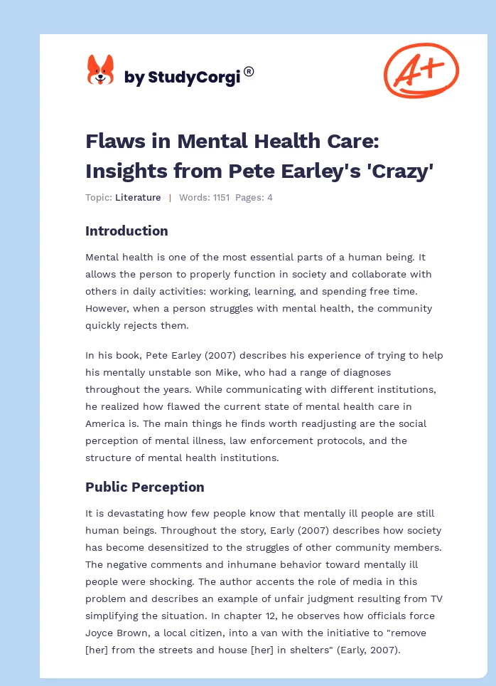 Flaws in Mental Health Care: Insights from Pete Earley's 'Crazy'. Page 1