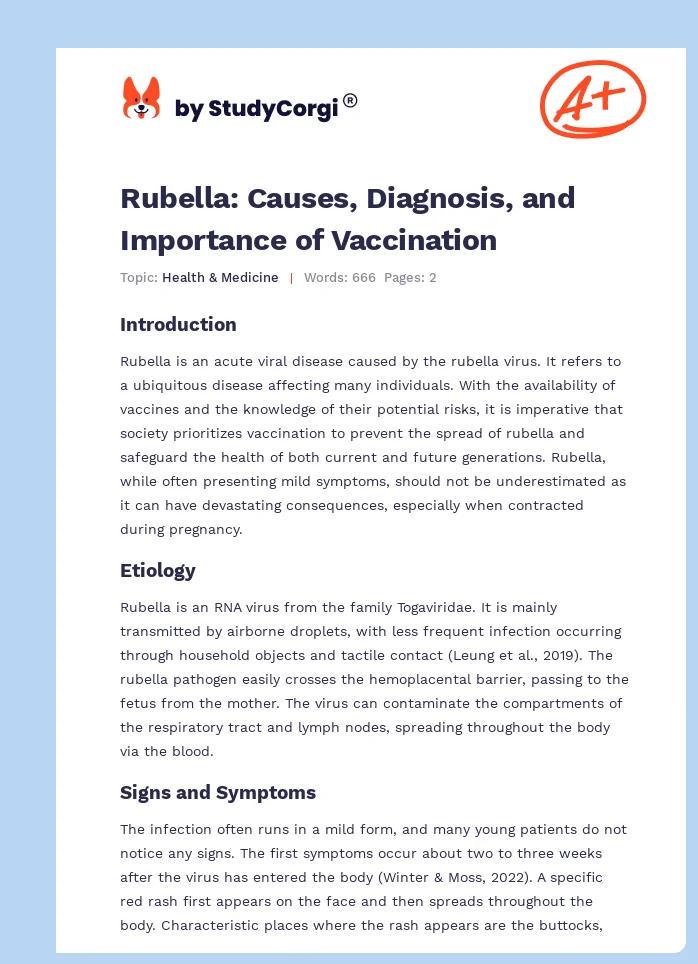 Rubella: Causes, Diagnosis, and Importance of Vaccination. Page 1