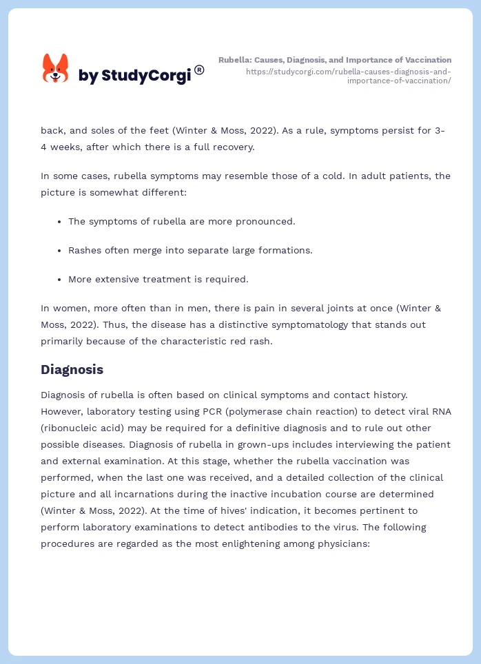 Rubella: Causes, Diagnosis, and Importance of Vaccination. Page 2