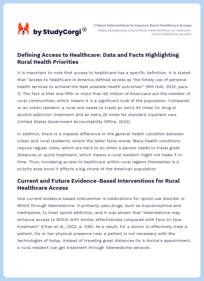 Critical Interventions to Improve Rural Healthcare Access. Page 2