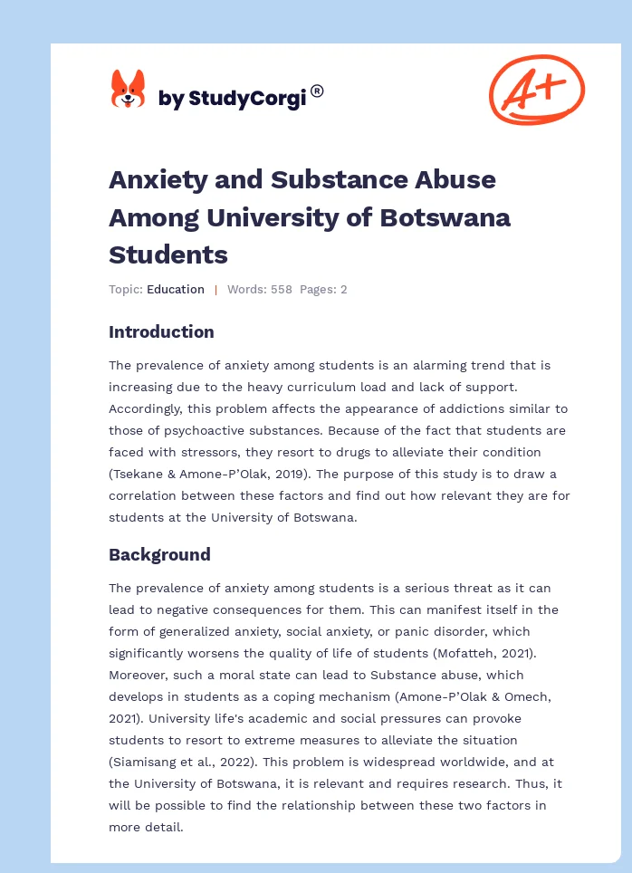 Anxiety and Substance Abuse Among University of Botswana Students. Page 1