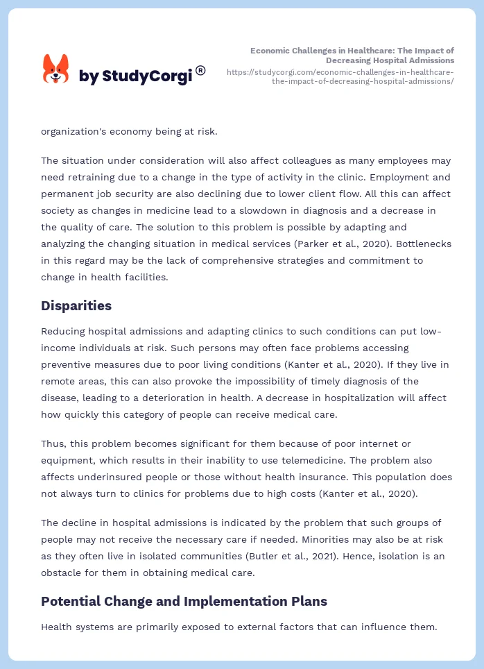 Economic Challenges in Healthcare: The Impact of Decreasing Hospital Admissions. Page 2