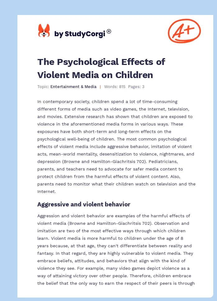 The Psychological Effects of Violent Media on Children. Page 1