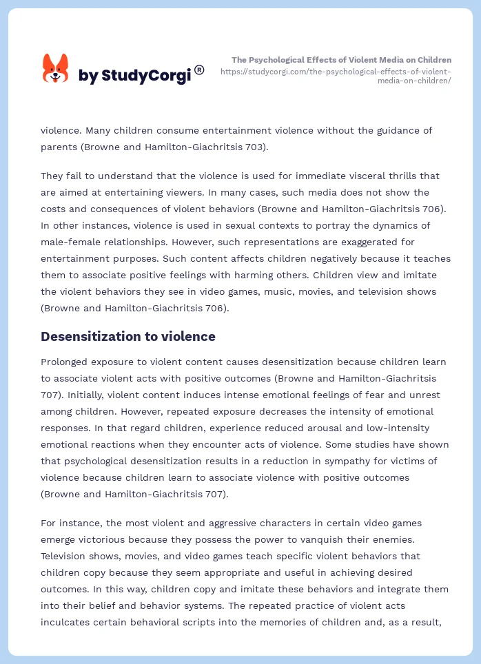 The Psychological Effects of Violent Media on Children. Page 2
