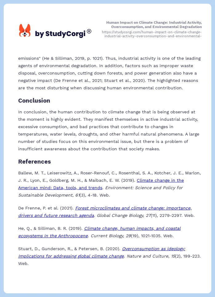 Human Impact on Climate Change: Industrial Activity, Overconsumption, and Environmental Degradation. Page 2