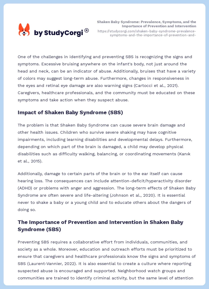 Shaken Baby Syndrome: Prevalence, Symptoms, and the Importance of Prevention and Intervention. Page 2