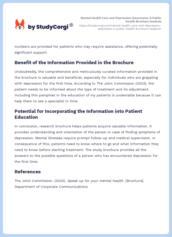 Mental Health Care and Depression Awareness: A Public Health Brochure Analysis. Page 2