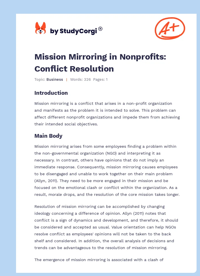 Mission Mirroring in Nonprofits: Conflict Resolution. Page 1