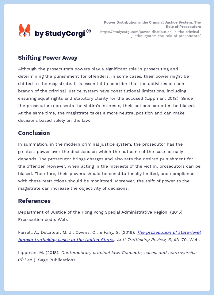 Power Distribution in the Criminal Justice System: The Role of Prosecutors. Page 2