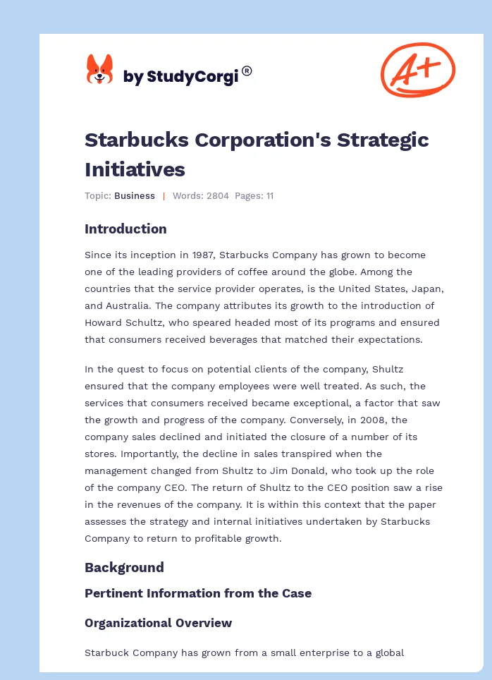 Starbucks Corporation's Strategic Initiatives. Page 1