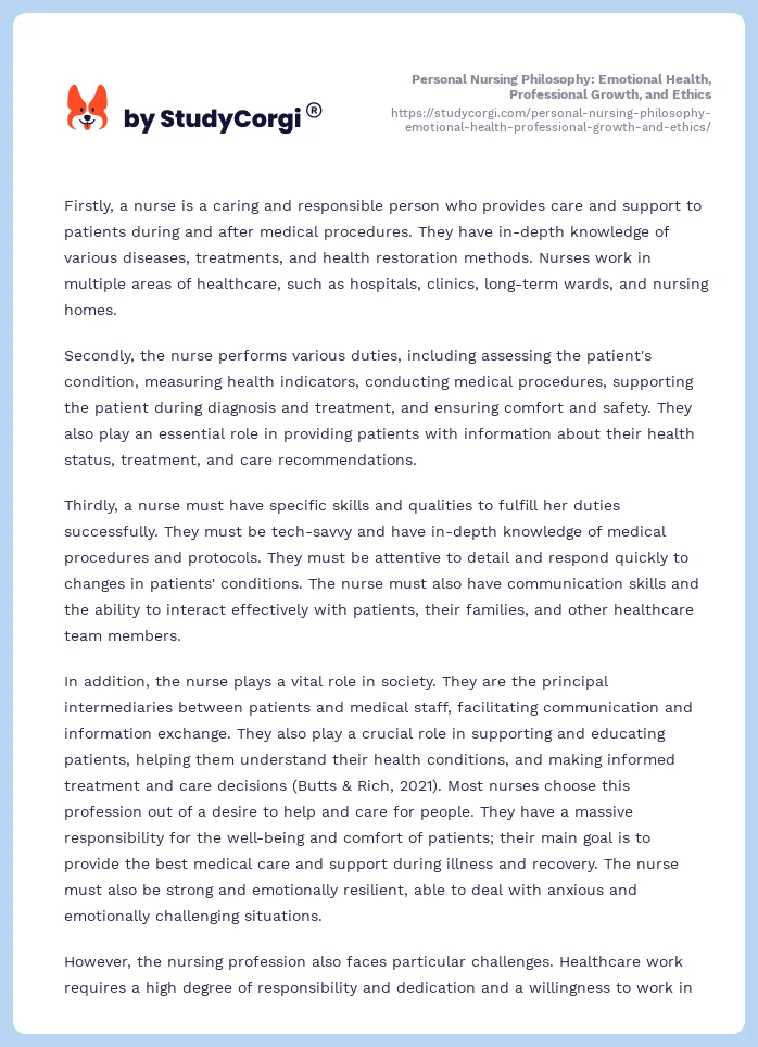 Personal Nursing Philosophy: Emotional Health, Professional Growth, and Ethics. Page 2