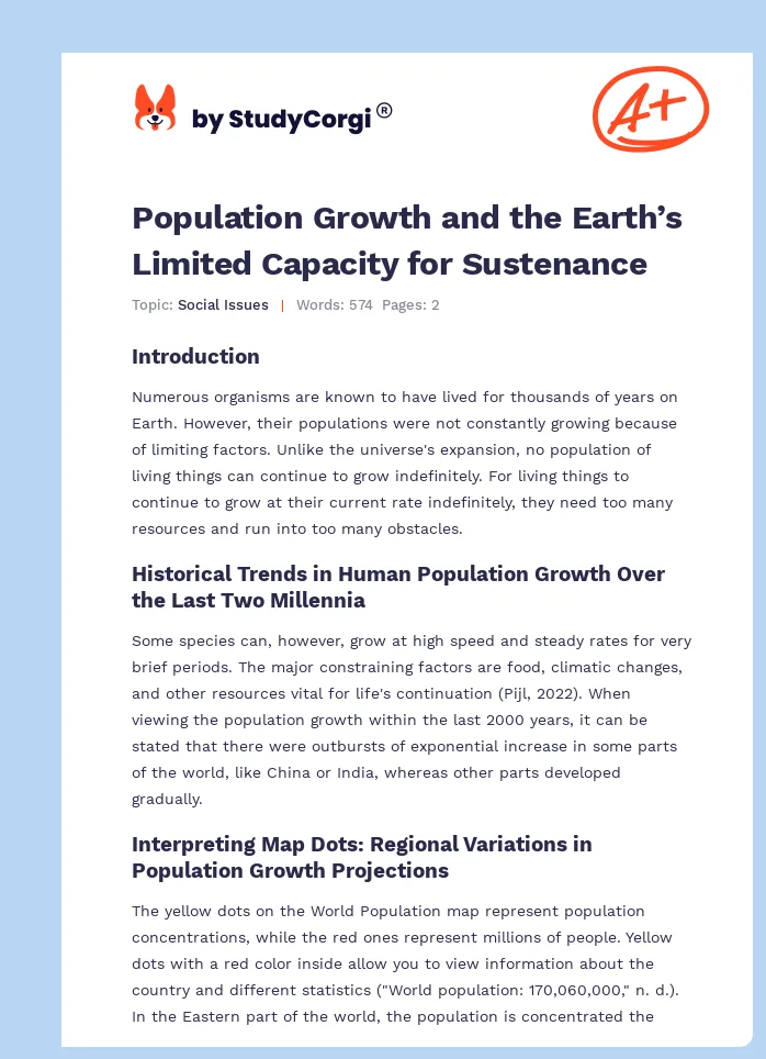 Population Growth and the Earth’s Limited Capacity for Sustenance. Page 1