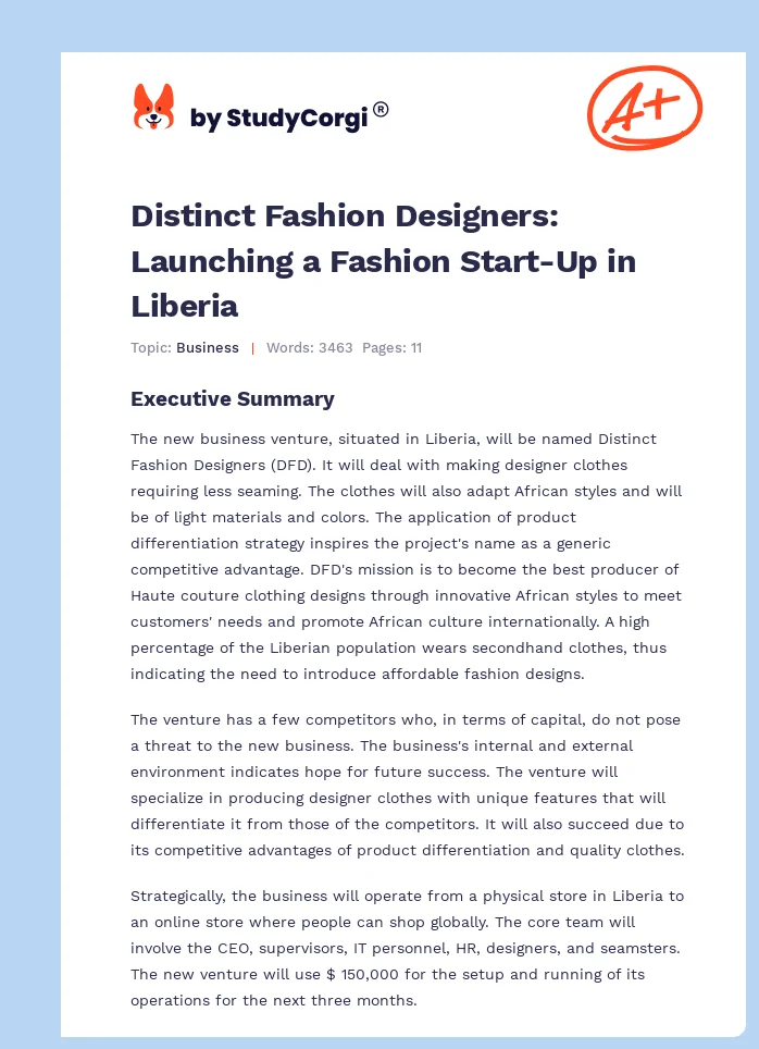 Distinct Fashion Designers: Launching a Fashion Start-Up in Liberia. Page 1