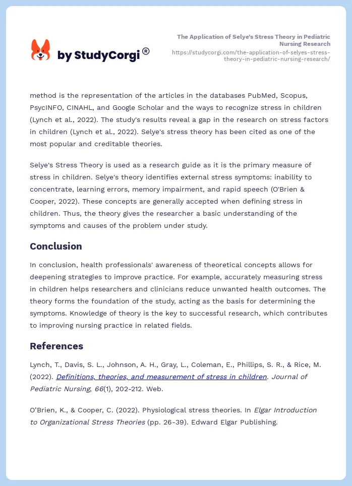 The Application of Selye’s Stress Theory in Pediatric Nursing Research. Page 2