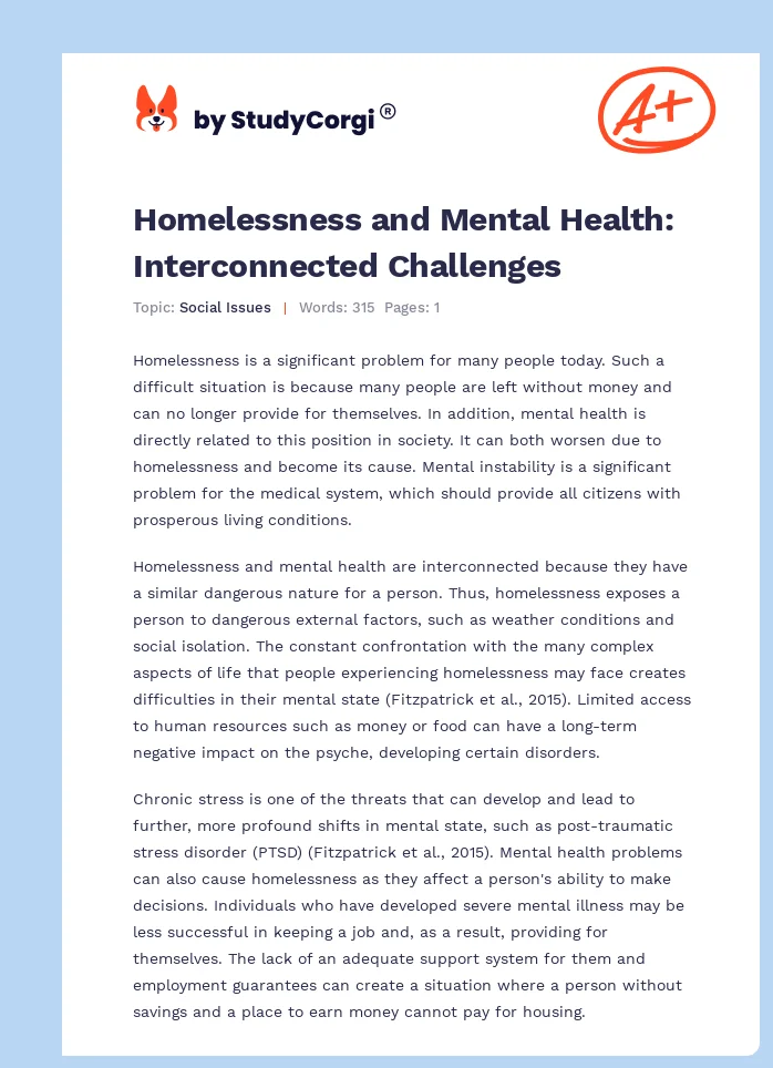 Homelessness and Mental Health: Interconnected Challenges. Page 1