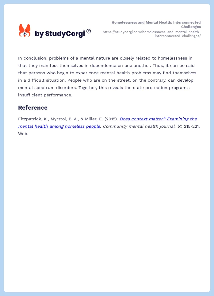 Homelessness and Mental Health: Interconnected Challenges. Page 2