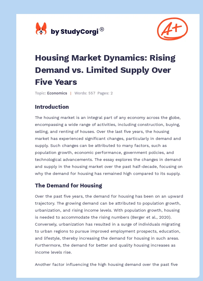 Housing Market Dynamics: Rising Demand vs. Limited Supply Over Five Years. Page 1