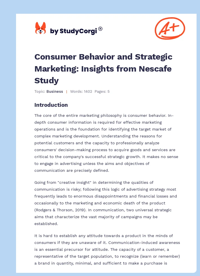 Consumer Behavior and Strategic Marketing: Insights from Nescafe Study. Page 1