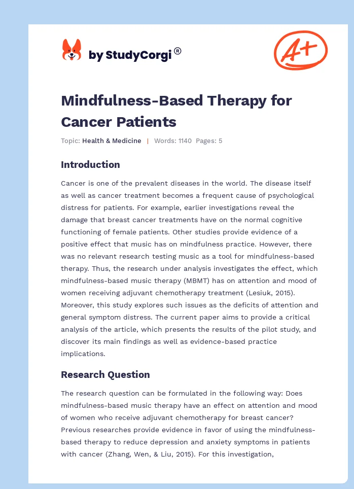 Mindfulness-Based Therapy for Cancer Patients. Page 1