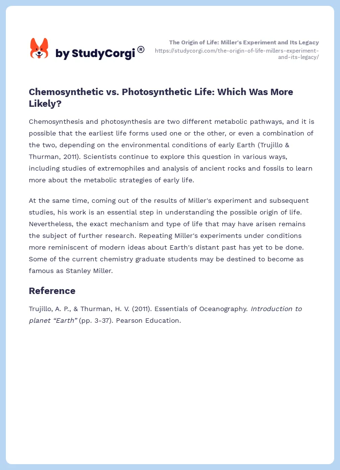 The Origin of Life: Miller's Experiment and Its Legacy. Page 2