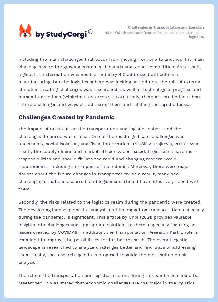 Challenges in Transportation and Logistics. Page 2