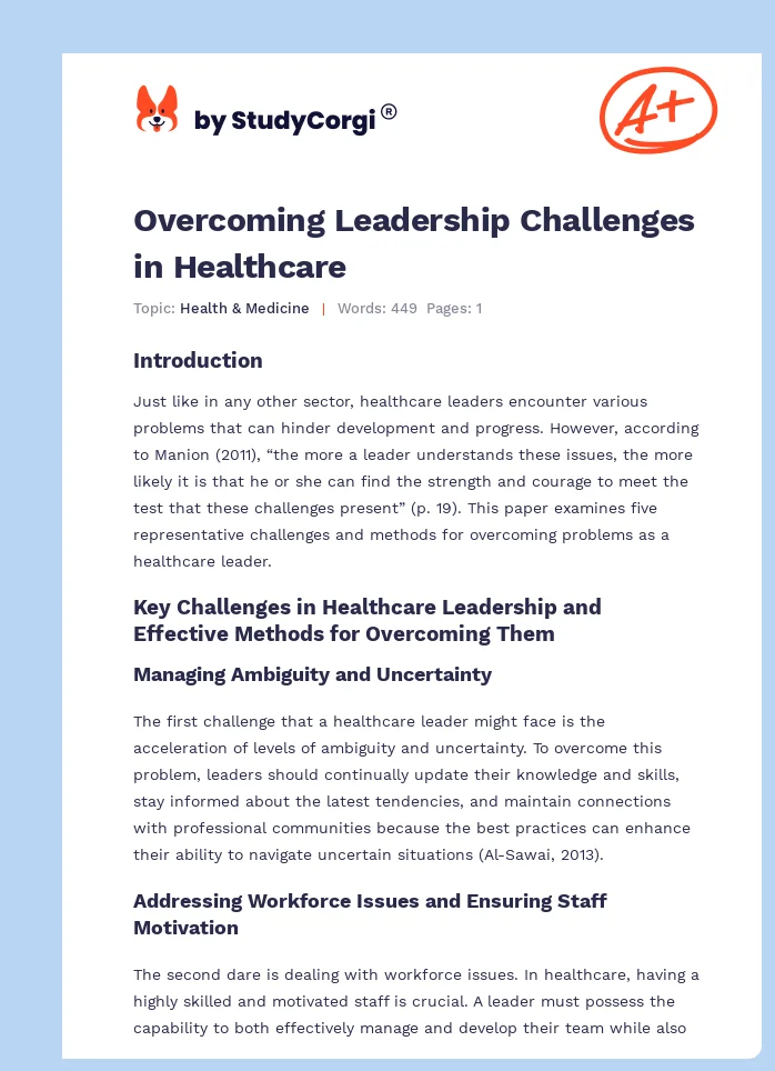 Overcoming Leadership Challenges in Healthcare. Page 1