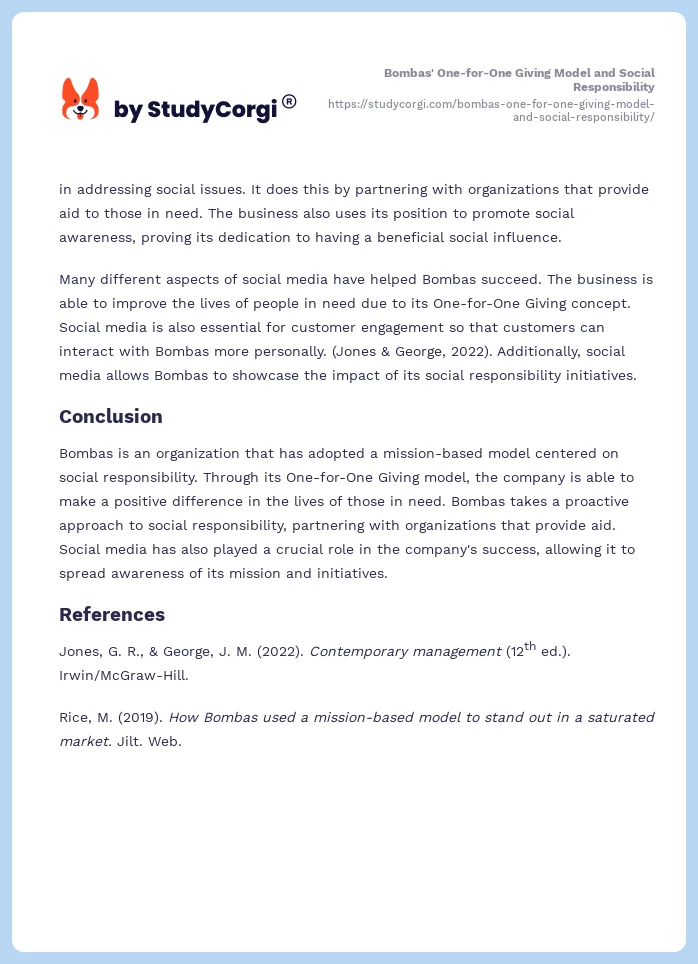 Bombas' One-for-One Giving Model and Social Responsibility. Page 2