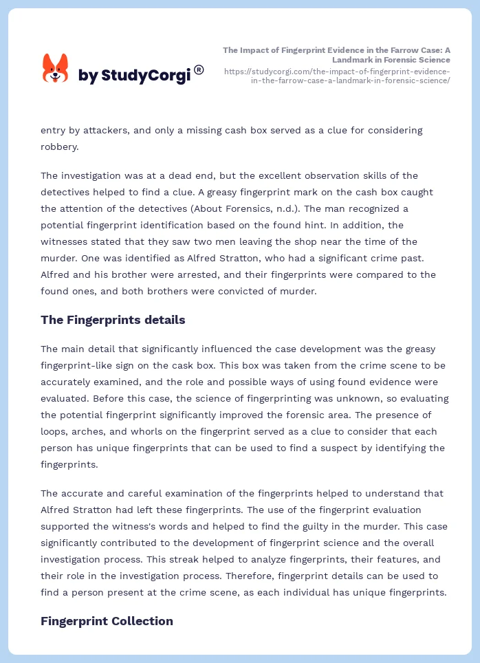 The Impact of Fingerprint Evidence in the Farrow Case: A Landmark in Forensic Science. Page 2