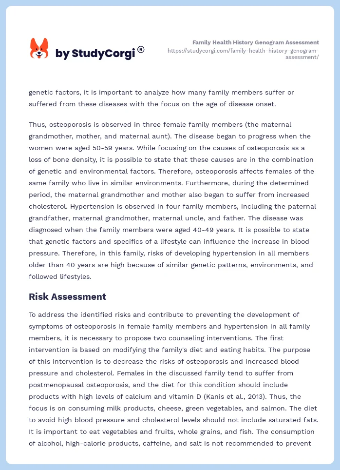 Family Health History Genogram Assessment. Page 2