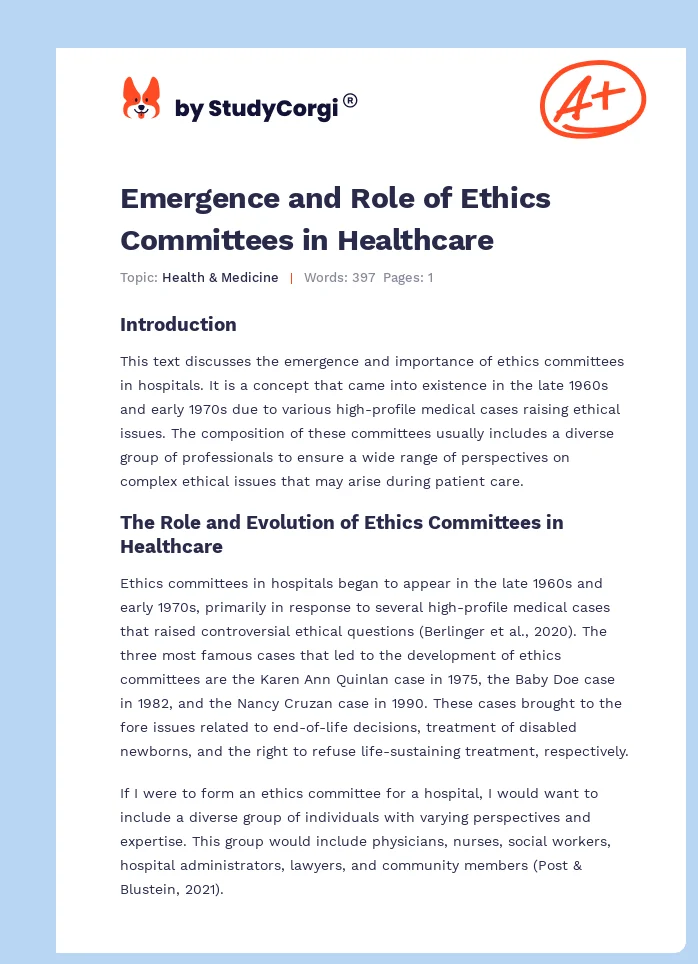 Emergence and Role of Ethics Committees in Healthcare. Page 1