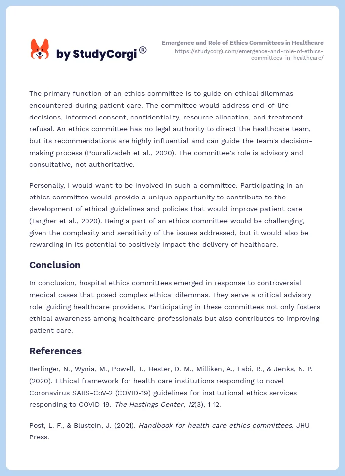 Emergence and Role of Ethics Committees in Healthcare. Page 2