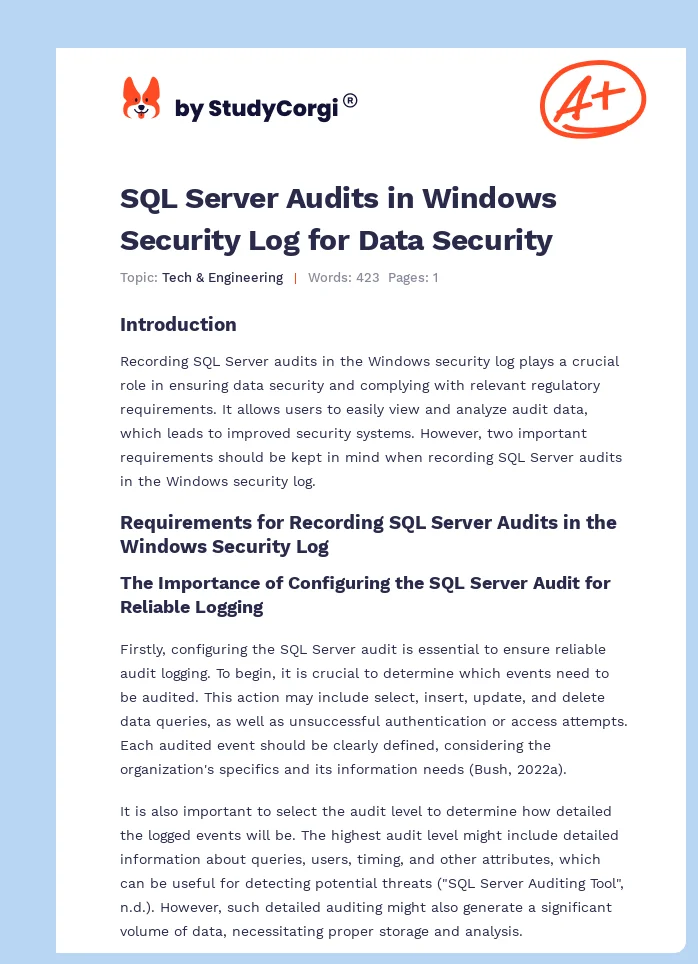 SQL Server Audits in Windows Security Log for Data Security. Page 1